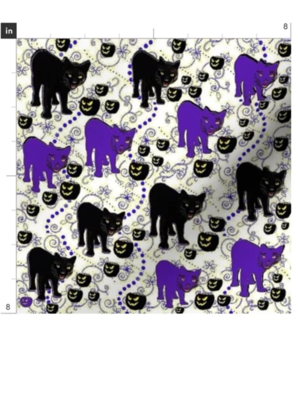 Halloween Kitties Black Pumpkins - Cotton Fabric Swatch